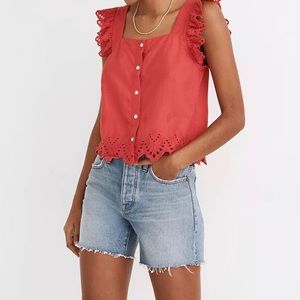Madewell Eyelet Ruffle-Strap Button-Up Tank Top